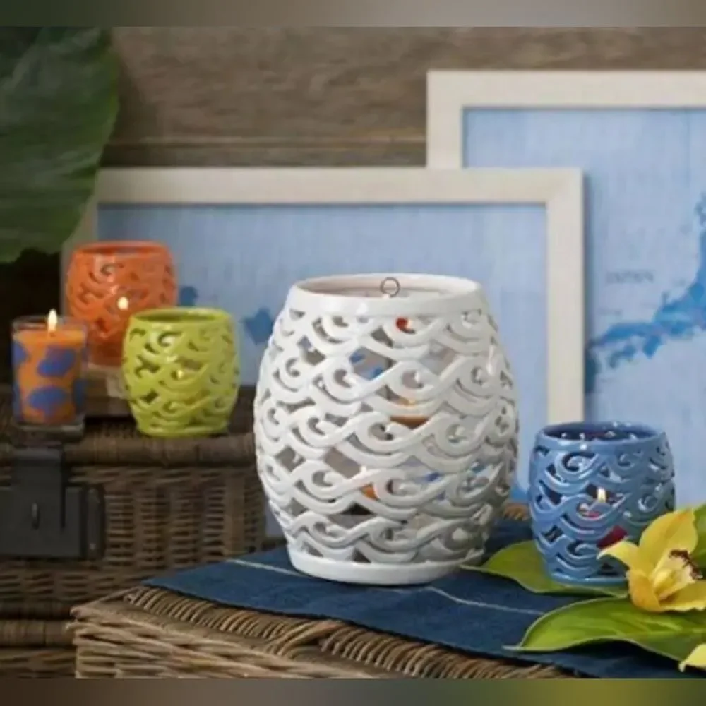 🩵NIB Partylite Orange Waves Ceramic Tealight/Votive Candle Holder